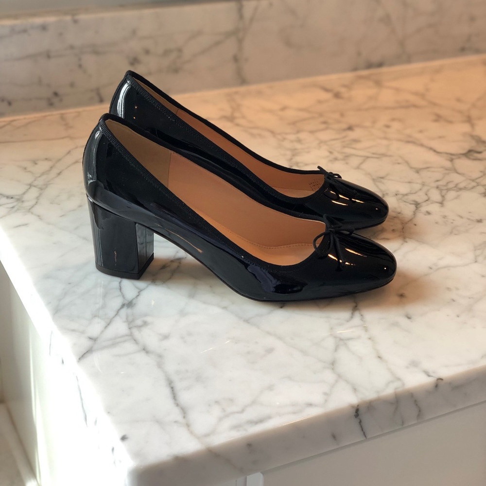 JCrew size 7 black patent leather block heel pumps